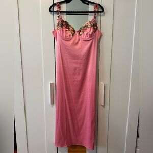 Vici Pink Floral Embellished Midi Dress